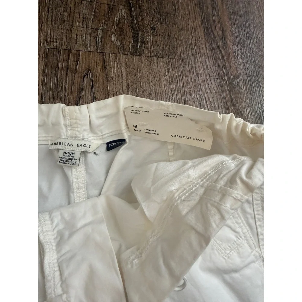 American Eagle Parachute Pants Mens Medium White Stretch Drawstring Joggers M